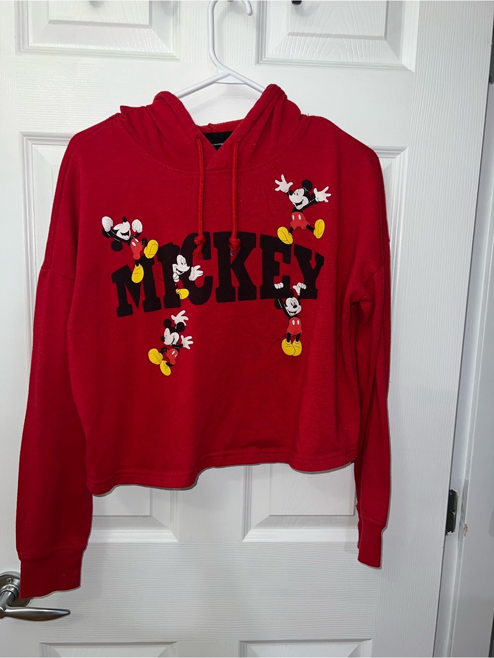 Disney Red Mickey Graphic Cropped Crewneck Sweatshirt